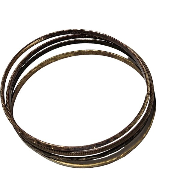 Vintage Gold Tone Bangle Bracelets Etched Design Fashion Jewelry Women Set of 4 - Picture 1 of 4